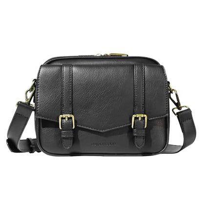 Women‘s Anti Theft RFID Blocking Small Vegan Leather Crossbody Bag Travel Purse With Built In Wallet Messenger Bag - color: Black