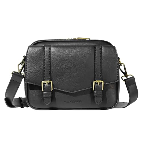 Women‘s Anti Theft RFID Blocking Small Vegan Leather Crossbody Bag Travel Purse With Built In Wallet Messenger Bag - color: Black