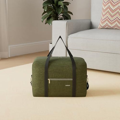 For Spirit Airlines Personal Item Bag Foldable Travel Duffel Bag Tote Carry on Luggage Duffle Overnight for Women and Men - color: 3112-Thick Series Army Green (with Shoulder Strap)