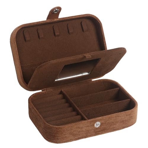 Hatori Travel Jewelry Box, PU Leather Small Jewelry Organizer for Women Girls, Double Layer Portable Mini Travel Case Display Storage Holder Boxes for Stud Earrings, Rings (Brown Mirror) - color: Brown Mirror