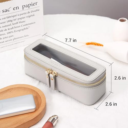 Aveniee Clear Makeup Brush Bag, Slim Brush Holder Cosmetic Case, Small Travel Toiletry Bag for Women, Thin Make up Bags with Zippers, Cute Travel Essentials Srorage Bag.Grey - color: Grey, style: Slim Elegance