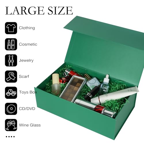 LFBOX Green Gift Box with Magnetic Lids 13.8x8.3x4.4 in, Bridesmaid Groomsman Proposal Box, Large Rectangle Storage Box 1 Pack - color: Green, size: 1 count (Pack of 1)