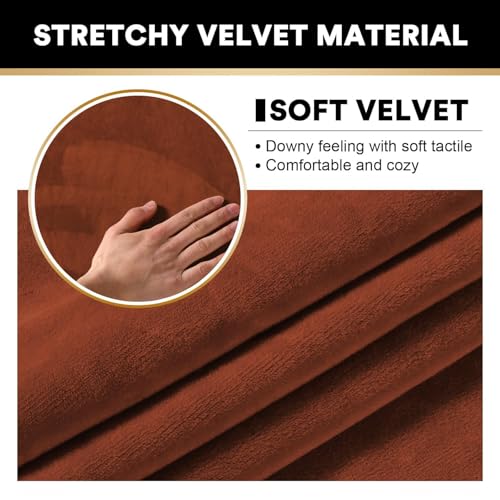 PrinceDeco 2 Pack Thick Velvet Stretch Armrest Covers for Chairs and Sofas Armchair Covers for Arms Couch Arm Covers Armrest Covers for Sofa Non Slip, Rust - color: Rust