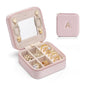 VLANDO Small Travel Jewelry Box Organizer Display Case for Rings Earrings Necklaces Storage, Selected Soft Velvet, Letter A Engraved, Pink - color: b. Powder Pink A