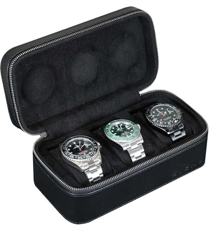 3 Watch Travel box Real Top-grain Leather, Three Watches Storage Organizer Roll Case for Man and Women, Watch Packing Box with Suede to Protection Zipper Fit All Watches Up to 60mm (3W-Z-BB) - color: 3W-Z-BBL