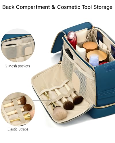 Hanke Travel Toiletry Bag, Lightweight Wide-open Makeup Bag, Dual-Layer Travel Bag for Toiletries Water-Resistant Cosmetic Bags Large Toiletry Bags for Women & Men, Travel Essentials, Navy Blue - color: Navy Blue
