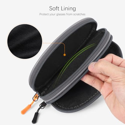 Double Eyeglasses Case Soft Portable Zipper Sunglasses Pouch with Keychain Clip for Men Women - color: Gray Pu