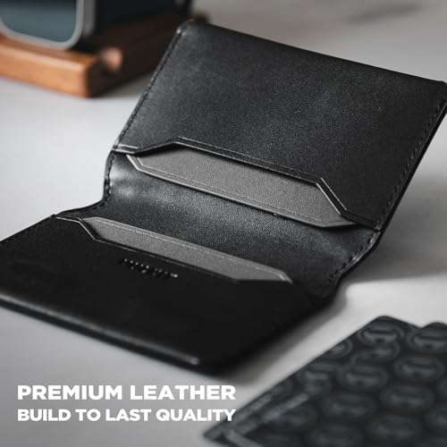 VULKIT Slim Minimalist Card Holder RFID Blocking Leather Credit Card Holder Front Pocket Wallet Magnetic Closure - color: Black