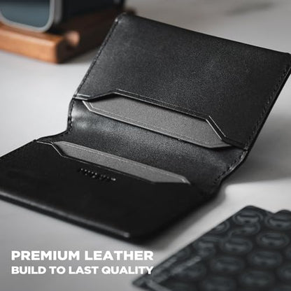VULKIT Slim Minimalist Card Holder RFID Blocking Leather Credit Card Holder Front Pocket Wallet Magnetic Closure - color: Black