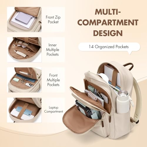 GOLF SUPAGS 15.6 Inch Women's Laptop Backpack, Water Resistant Work College Travel Daypack, Everyday Commuter Bag for Teacher Nurse (Apricot) - color: Apricot