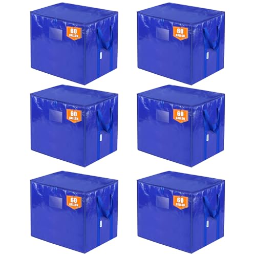 TICONN 6 Pack Extra Large Moving Bags with Zippers & Carrying Handles, Heavy-Duty Storage Tote Moving Boxes for Space Saving (6 PK, 60 Gallon) - color: Blue-60 Gallon, size: 6 Pack