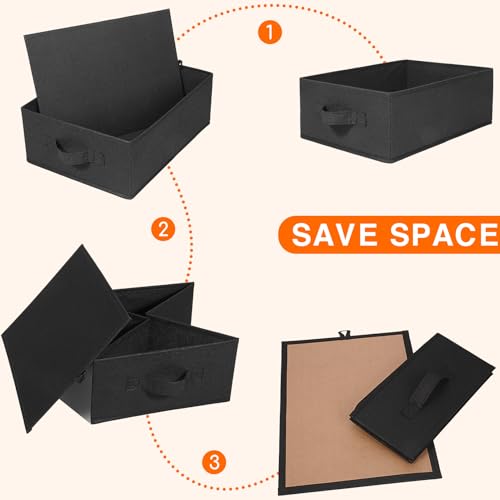 JAKAGO Fabric Storage Bins set of 4 Rectangle Storage Baskets with Handle Foldable Closet Organizer for Clothes Towel bedding Books Collapsible Clothing Container for Shelves Bedroom(Black Low)