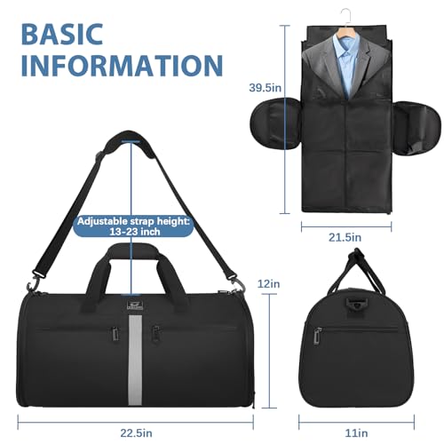 Garment Bags for Travel,50L Carry on Convertible Garment Duffle bag with Shoulder Strap,3 in 1 Hanging Suit Travel Bag with Shoulder Strap - color: Black