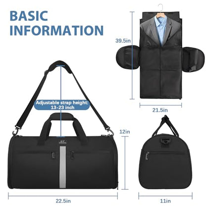 Garment Bags for Travel,50L Carry on Convertible Garment Duffle bag with Shoulder Strap,3 in 1 Hanging Suit Travel Bag with Shoulder Strap - color: Black