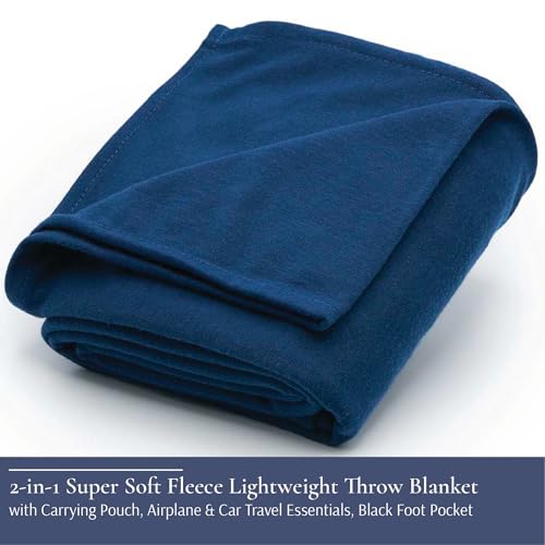 Brookstone Travel Blanket - 2-in-1 Super Soft Fleece Lightweight Throw Blanket with Carrying Pouch, Airplane & Car Travel Essentials, Blue Foot Pocket - color: Blue Foot Pocket