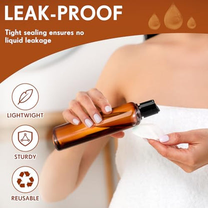Domensi 24 Pcs Plastic Bottle Squeeze Containers with Disc Cap Travel Bottles Reusable Empty Toiletries Shampoo Containers Refillable Travel bottles for Shampoo Lotions (6.8oz,Brown) - color: Brown, size: 6.8oz