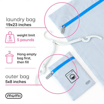 MUMI Travel Laundry Bag – Moisture & Smell-Proof Clothes Bag with Folding Hanger & Outer Pouch | Large Laundry Storage Bag for Suitcase, Gym & Packing | Dirty Clothes Organizer (Blue) - color: Blue