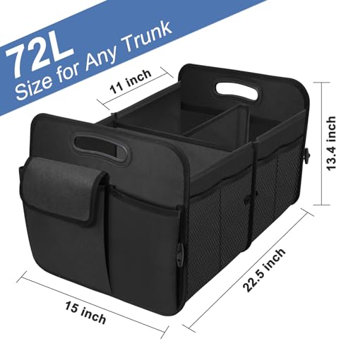 Trunk Organizer, Collapsible Waterproof Multi-Functional car Trunk Grocery Organizer Storage for SUVs & Sedans, Car Accessories for Women/Men, 3 Compartments - color: Black, size: Large