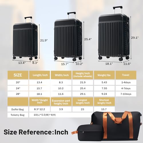 Merax Luggage Sets, Durable Hardshell 3 Piece Suitcase with Double Spinner Wheels and Handle Bags,Lightweight Carry on Luggage with TSA Lock,20+24+28 inches,Black - color: Black, size: 3 Piece(20+24+28+Bags）