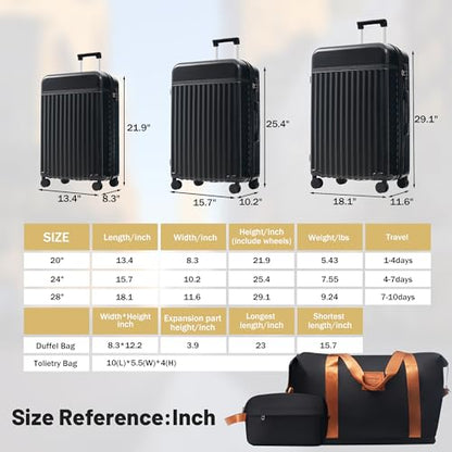 Merax Luggage Sets, Durable Hardshell 3 Piece Suitcase with Double Spinner Wheels and Handle Bags,Lightweight Carry on Luggage with TSA Lock,20+24+28 inches,Black - color: Black, size: 3 Piece(20+24+28+Bags）