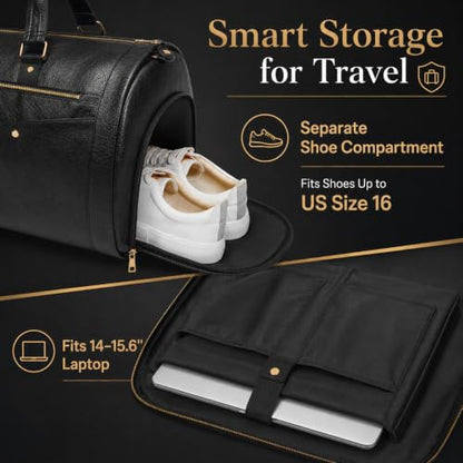 Garment Bag for Travel, Convertible Suit Garment Bag for Men, Stylish Carry On Garment Bag with Shoulder Strap, 2 in 1 Foldable PU Leather Garment Duffle Bag Suit Travel Bag for Men, Black - color: Black