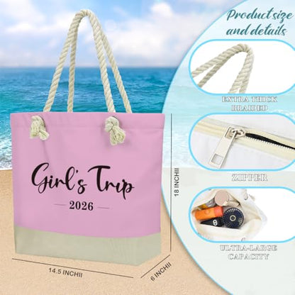 Fokongna Tote Bag For Women, Beach Bag Best Friend Travel Birthday Gifts, Travel Parties Vacation Shopping Essentials - color: Girls Trip Pink