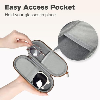 Double Eyeglasses Case, Dual Glasses Sunglasses Organizer with Zipper Closure, Eyewear Storage Box for Men Women Travel - color: Brown