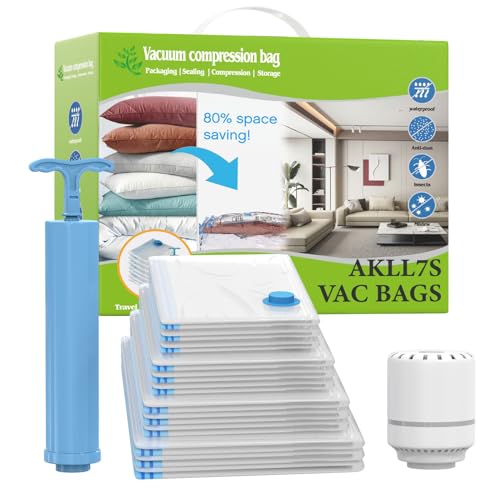 AKLL7S Vacuum Storage Bags with Electric Pump, 12 Pack Space Saver Bags(3 Jumbo/3 Large/3 Medium/3 Small) Vacuum Seal Bags for Clothing, Comforters, Blankets, Travel(Hand Pump Included) - size: 12 Combo+1 Electric Pump+1 Hand Pump