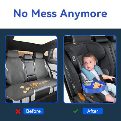 [2 Packs] Kids Car Seat Tray, Travel Tray with Cup Holder for Toddler, Kids Car Seat Food Snack Organizer for Road Trip, Stroller snack tray travel must haves - Blue+Pink - color: Blue+Pink