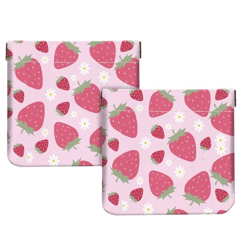 2Pcs PU Leather Small Squeeze Coin Purse Pouch Mini coin Bag Unique And Cute Wallet Cosmetic Bags Change Bag For Women Girls Men （Pink Strawberry - color: Pink Strawberry