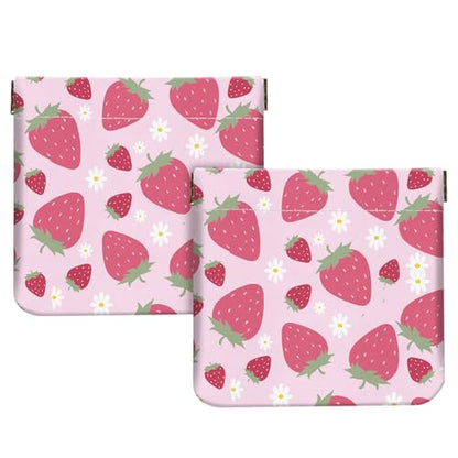 2Pcs PU Leather Small Squeeze Coin Purse Pouch Mini coin Bag Unique And Cute Wallet Cosmetic Bags Change Bag For Women Girls Men （Pink Strawberry - color: Pink Strawberry
