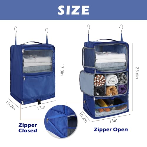 Surblue Hanging Shelves Travel Storage Bag Compression Packing Cube for Suitcase Collapsible with Extension Layer Large Capacity, Blue,XL - color: A-Blue, size: XL 13*10.2*23.2in