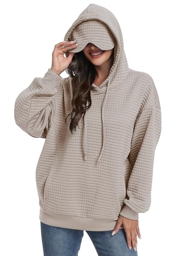 SeSe Code Hoodie With Eye Mask Waffle Hooded Sweatshirts Womens Travel Airplane Sleep Hoodies Mens Oversized Pullover - color: Apricot, size: X-Large