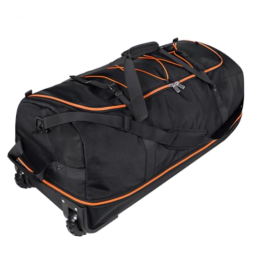 Bagenerous 110L/140L Expandable Soft-Sided Foldable Duffle Bag with 2 Rubber Wheels,Packable 32” Rolling Carry-On with Multi-Pockets & Compartments,Black Orange - color: Black Orange