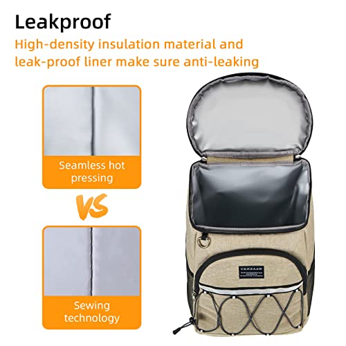 Backpack Cooler Backpack 26 Cans Insulated Leak Proof for Women Men Beach Camping Picnic Fishing Hiking Lunch Backpack Waterproof Cooler - color: Khaki, size: Medium