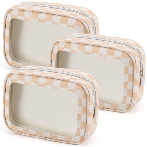 YOPCDJ 3PCS Clear Toiletry Bag,TSA Approved Travel Makeup Pouch with Zipper for Cosmetics and Toiletries，Diaper Bag Organizer Pouch Set,Women's Purse Organizer and Clear Car Bag - color: Orange, size: 3pcs