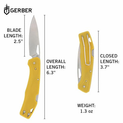 Gerber Gear LST - EDC Pocket Knife - Survival Tactical Tool for Travel, Camping & Outdoor Adventure - Lightweight & Compact Folding Knife - Stainless Steel Blade - Yellow - color: Yellow