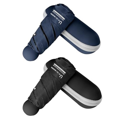 BAODINI Travel Essentials Mini Umbrella for Purse With Case Small Compact UV Sun Protection Lightweight Tiny Pocket Manual Open Close Umbrella for Women Kids and Men Fits Purse Backpack - color: F-2 Pack Navy Blue & Black