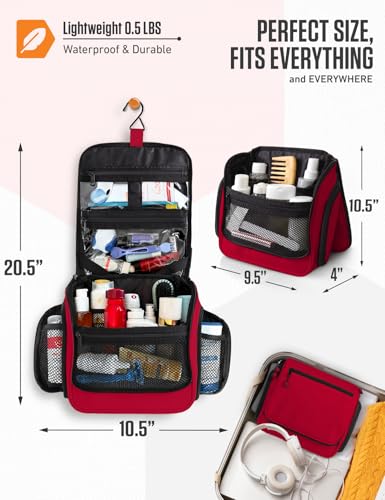 VENTURE 4TH Hanging Travel Toiletry Bag for Women & Men – Large Toiletry Organizer with 18 Compartments, Removable TSA Pouch, Travel Wash Bag for Toiletries, Makeup & Shaving Kit (Red) - color: Red