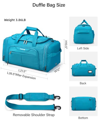 Hanke Expandable Carry On Luggage Bag,3 in 1 Duffle Bag for Travel,45L-55L Weekender Overnight Bag with 15.6" Compartment for Women & Men (Caribbean Blue) - color: Caribbean Blue