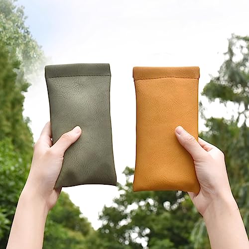 3 Pack Leather Eyeglasses Cases PU Soft Sunglasses Pouch Squeeze Top Portable Glasses Cases for Men Women - color: Yellow Blue Green