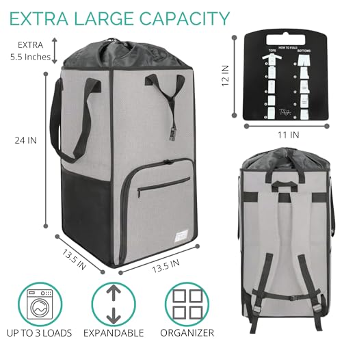 Terra Home Portable Extra Large Laundry Bag, College Dorms Apartment Essentials with Chest Strap, Shirt Folding Board Collapsible Foldable Laundry Bag, Clothes Hamper College Student Gifts (Grey) - color: Grey