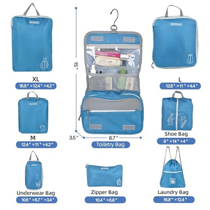 8 Set Expandable Compression Packing Cubes for Suitcases Travel Essentials Carry On Waterproof Storage Bag With Dry And Wet Separation Blue - color: Blue