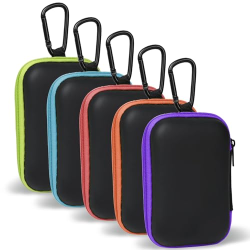 MOLOVA Earbud Case Portable EVA Carrying Case Storage Bag Cell Phone Accessories Organizer with Carabiner for Wireless/Bluetooth Headphones, SD Memory Card, Camera Chips (5 Pack, Rectangle) - color: A4-Rectangle-green+blue+red+orange+purple