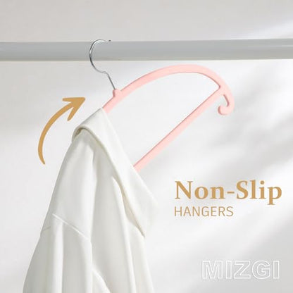 MIZGI 50 Pack Blush Pink Velvet Hangers - No Shoulder Bumps, Heavy Duty Non-Slip Chrome Hooks for Jackets, Coats, Pants - color: Blush Pink/Upgraded