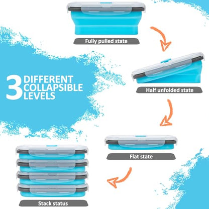 Collapsible Silicone Food Storage Containers Set with Lid & Air Vent,Foldable Lunch Containers(4PCS,Blue,17oz) - color: Blue | 17 oz | 4pc