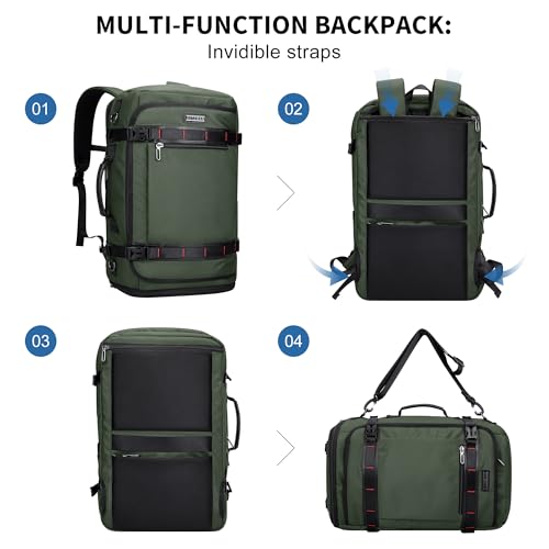 WITZMAN Travel Backpack for Men 35L Carry-on Laptop Backpack Luggage Fit 16 inch TSA Friendly Flight Approved with Shoe Compartment for Airplanes（B718 Army Green） - color: Army Green