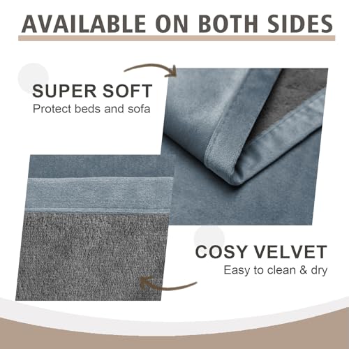 Ameritex Pet Bed Blanket Reversible 100% Waterproof Velvet Super Soft for Sofa and Bed - color: Blue+darkgrey, size: 68x82 Inches