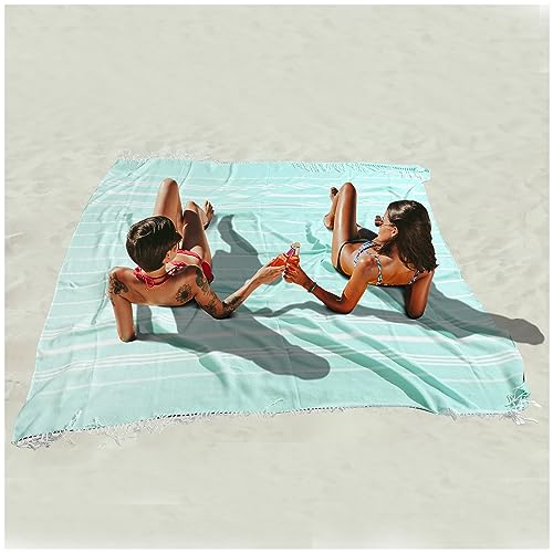 Antfuny Turkish Beach Towel Jumbo Extra Large XL XXL Big Oversized Giant Huge Thin Outdoor Picnic Accessories Airplane Travel Essentials Camping Gears Must Haves Yard Yoga Mat Aqua - color: Thinner Oversize Aqua, size: 72 x 72 inch