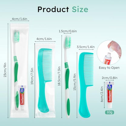 Disposable Toothbrushes with Toothpaste and Comb in Bulk, Individually Wrapped Soft Bristle Travel Size Basic Hygiene Kits, for Travel Hotel Camping Charity Homeless Shelter Donation in 5 colors (25)